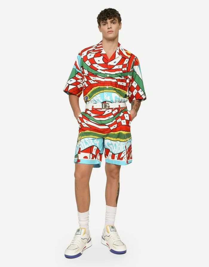 Dolce and Gabbana Trousers And Shorts Men Carrettoprint Stretch Drill Cargo Shorts Azure Dolce and Gabbana Trousers And Shorts Men Carrettoprint Stretch Drill Cargo Shorts Azure