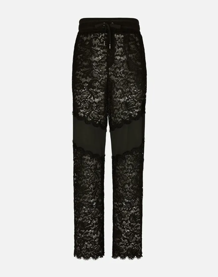 Dolce and Gabbana Trousers And Shorts Men Cordonetto Lace And Jersey Jogging Pants Black Dolce and Gabbana Trousers And Shorts Men Cordonetto Lace And Jersey Jogging Pants Black