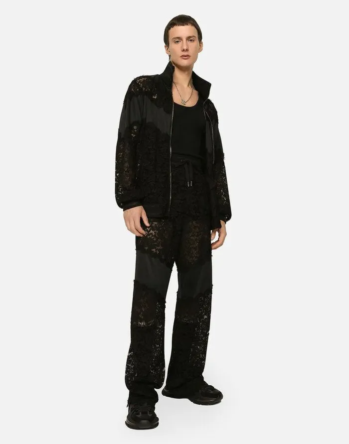 Dolce and Gabbana Trousers And Shorts Men Cordonetto Lace And Jersey Jogging Pants Black Dolce and Gabbana Trousers And Shorts Men Cordonetto Lace And Jersey Jogging Pants Black