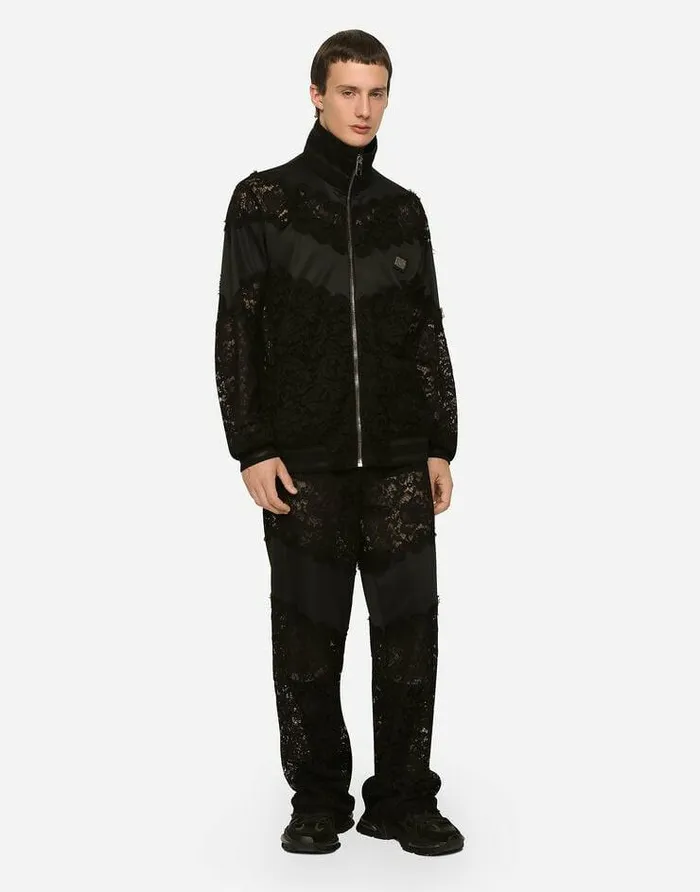 Dolce and Gabbana Trousers And Shorts Men Cordonetto Lace And Jersey Jogging Pants Black Dolce and Gabbana Trousers And Shorts Men Cordonetto Lace And Jersey Jogging Pants Black