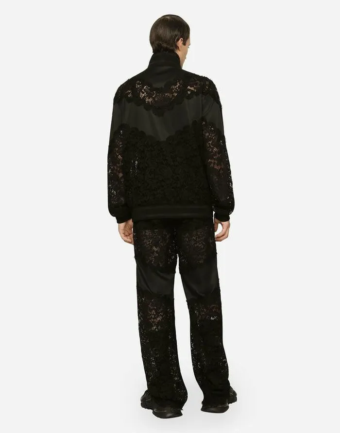 Dolce and Gabbana Trousers And Shorts Men Cordonetto Lace And Jersey Jogging Pants Black Dolce and Gabbana Trousers And Shorts Men Cordonetto Lace And Jersey Jogging Pants Black