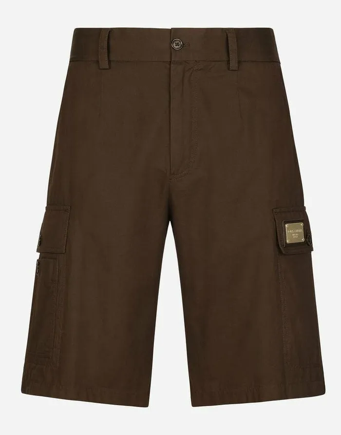 Dolce and Gabbana Trousers And Shorts Men Cotton Gabardine Cargo Bermuda Shorts With Brand Plate Brown Dolce and Gabbana Trousers And Shorts Men Cotton Gabardine Cargo Bermuda Shorts With Brand Plate Brown