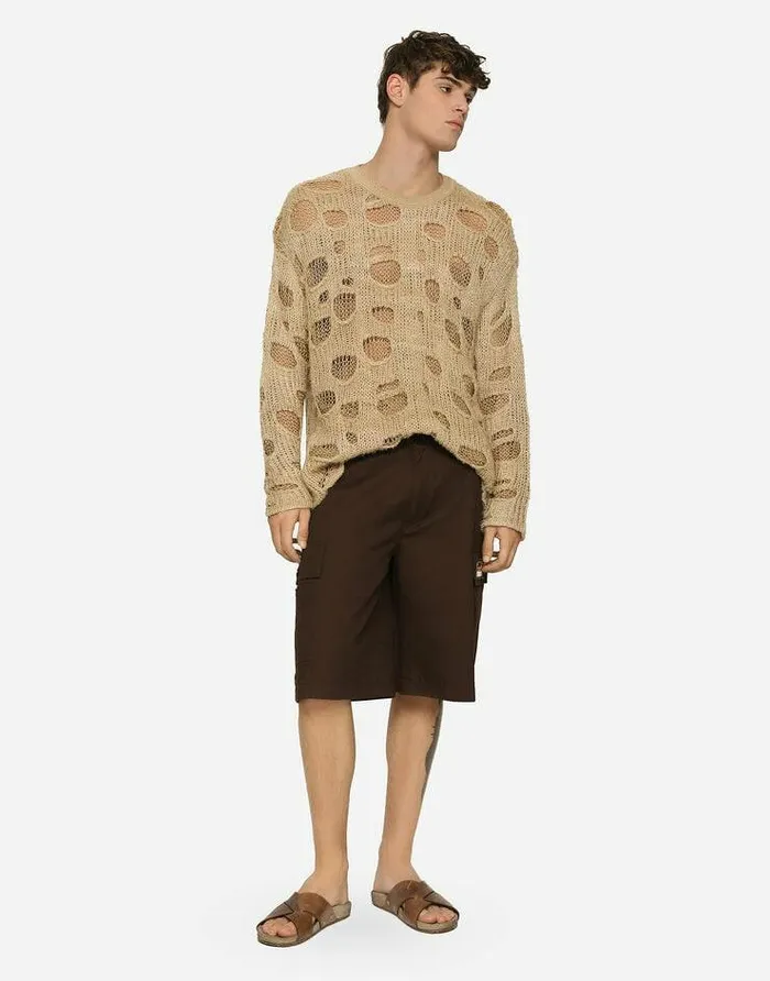 Dolce and Gabbana Trousers And Shorts Men Cotton Gabardine Cargo Bermuda Shorts With Brand Plate Brown Dolce and Gabbana Trousers And Shorts Men Cotton Gabardine Cargo Bermuda Shorts With Brand Plate Brown