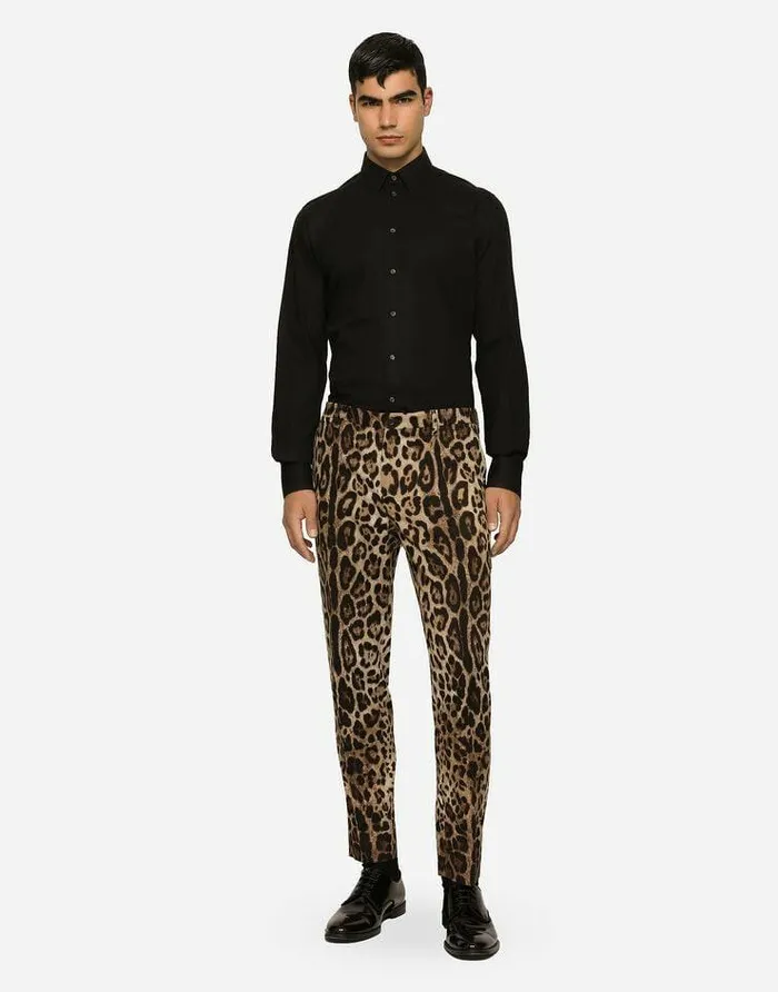 Dolce and Gabbana Trousers And Shorts Men Cotton Stretch Pants With Leopard Print Multicolor Dolce and Gabbana Trousers And Shorts Men Cotton Stretch Pants With Leopard Print Multicolor