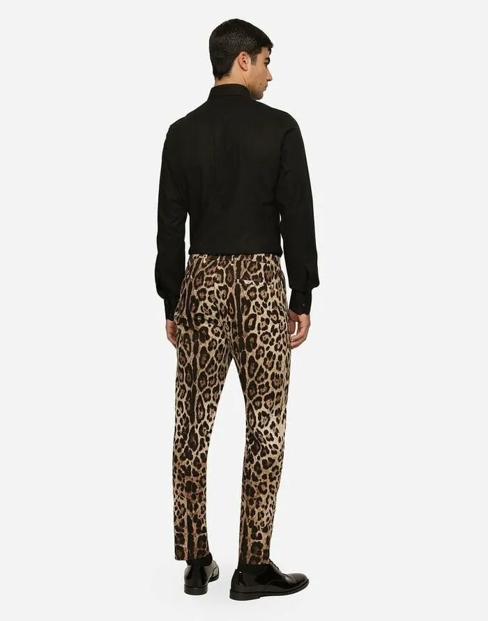 Dolce and Gabbana Trousers And Shorts Men Cotton Stretch Pants With Leopard Print Multicolor Dolce and Gabbana Trousers And Shorts Men Cotton Stretch Pants With Leopard Print Multicolor