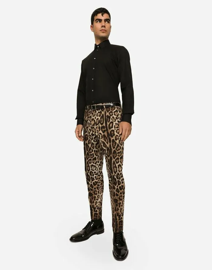 Dolce and Gabbana Trousers And Shorts Men Cotton Stretch Pants With Leopard Print Multicolor Dolce and Gabbana Trousers And Shorts Men Cotton Stretch Pants With Leopard Print Multicolor