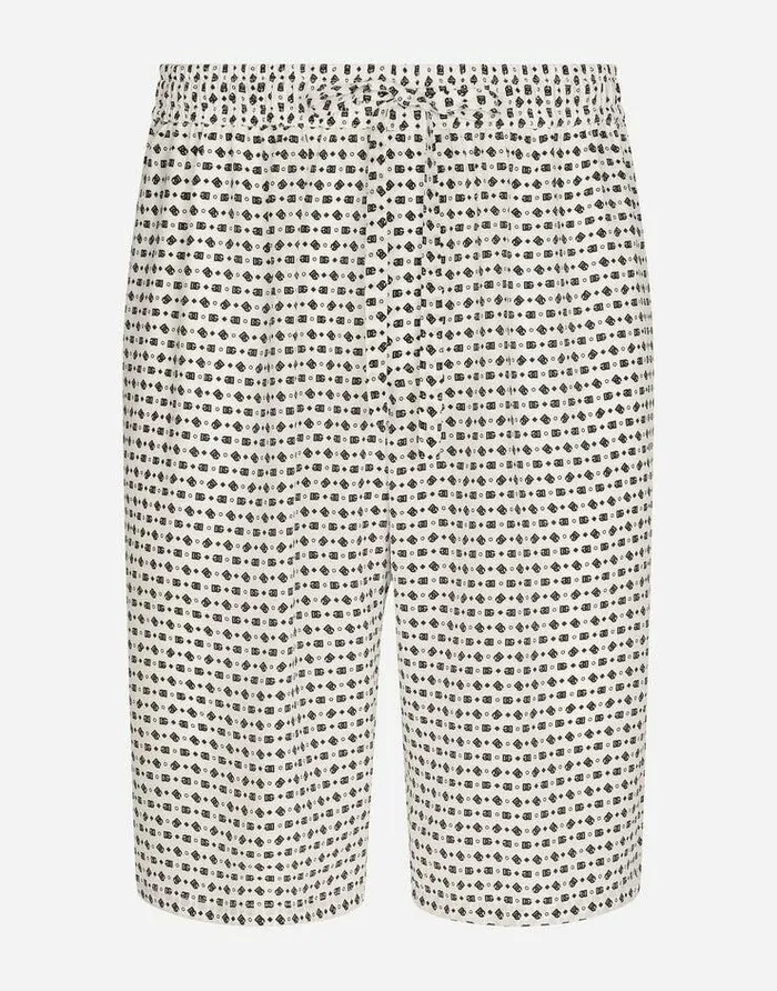 Dolce and Gabbana Trousers And Shorts Men Crepe De Chine Jogging Shorts With DG Logo Print White Dolce and Gabbana Trousers And Shorts Men Crepe De Chine Jogging Shorts With DG Logo Print White