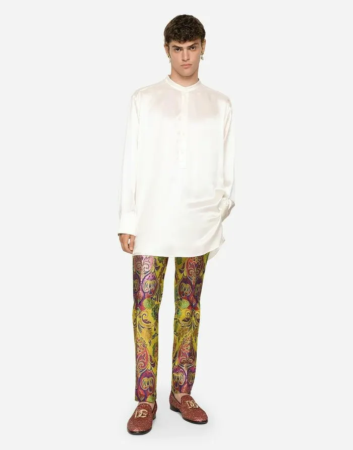 Dolce and Gabbana Trousers And Shorts Men Floral Lurex Jacquard Pants Multicolor