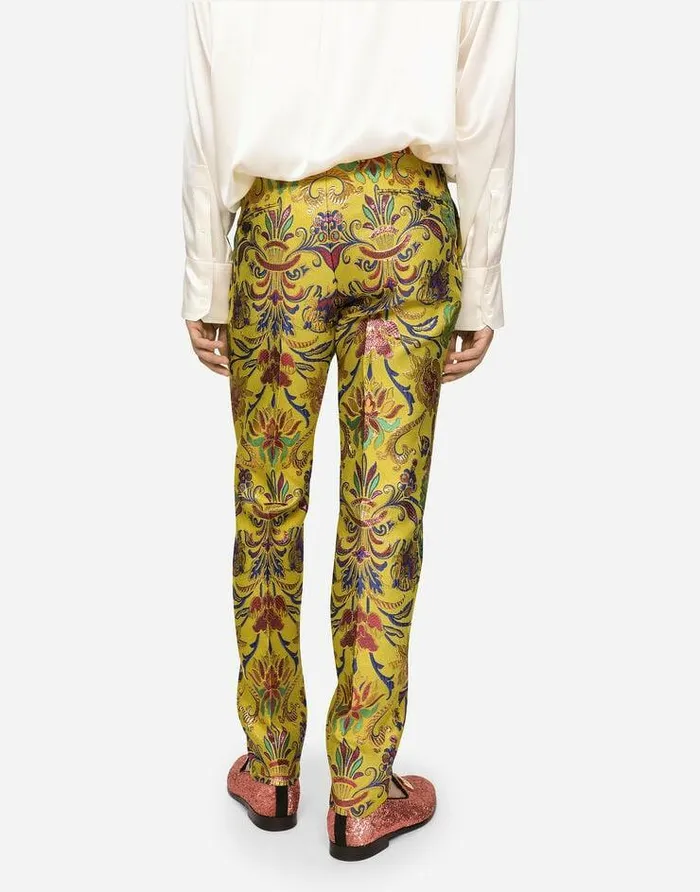 Dolce and Gabbana Trousers And Shorts Men Floral Lurex Jacquard Pants Multicolor
