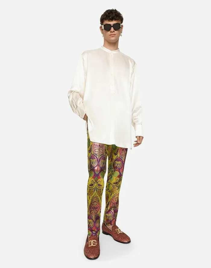 Dolce and Gabbana Trousers And Shorts Men Floral Lurex Jacquard Pants Multicolor