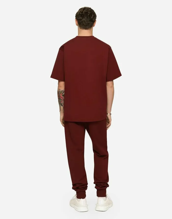 Dolce and Gabbana Trousers And Shorts Men Jersey Jogging Pants With DG Logo Print Bordeaux Dolce and Gabbana Trousers And Shorts Men Jersey Jogging Pants With DG Logo Print Bordeaux
