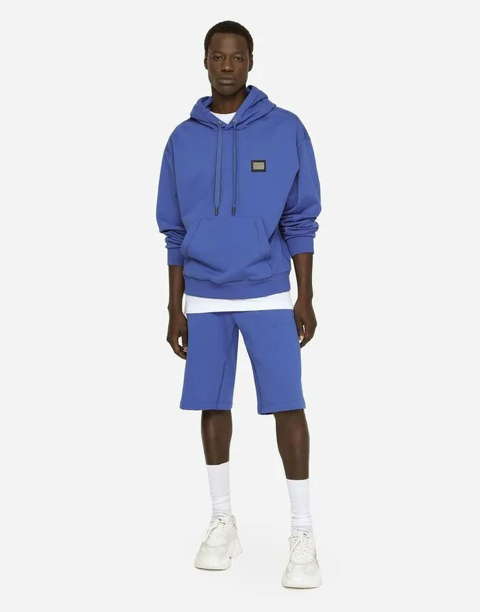 Dolce and Gabbana Trousers And Shorts Men Jersey Jogging Shorts With Logo Tag Blue Dolce and Gabbana Trousers And Shorts Men Jersey Jogging Shorts With Logo Tag Blue