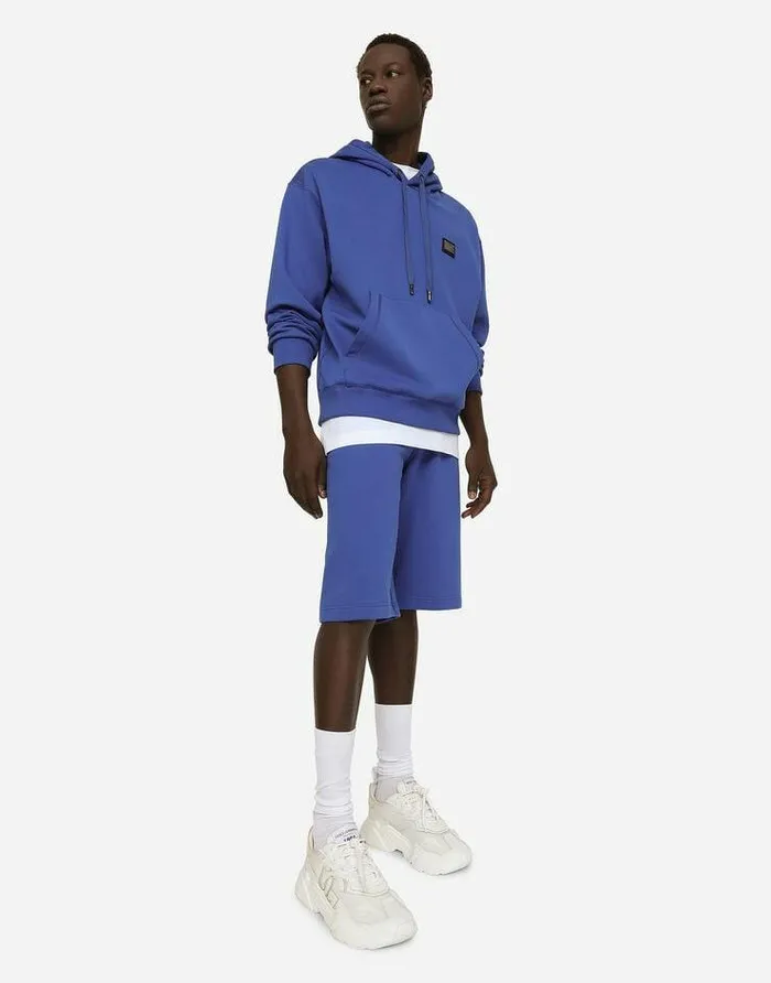Dolce and Gabbana Trousers And Shorts Men Jersey Jogging Shorts With Logo Tag Blue Dolce and Gabbana Trousers And Shorts Men Jersey Jogging Shorts With Logo Tag Blue