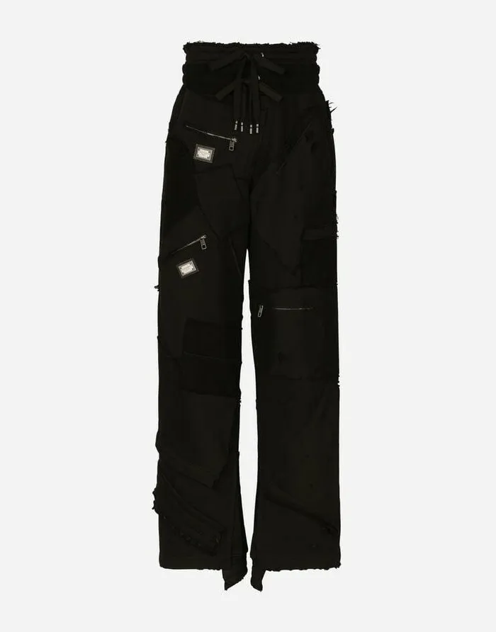 Dolce and Gabbana Trousers And Shorts Men Patchwork Jersey Jogging Pants With Logo Tag Black Dolce and Gabbana Trousers And Shorts Men Patchwork Jersey Jogging Pants With Logo Tag Black