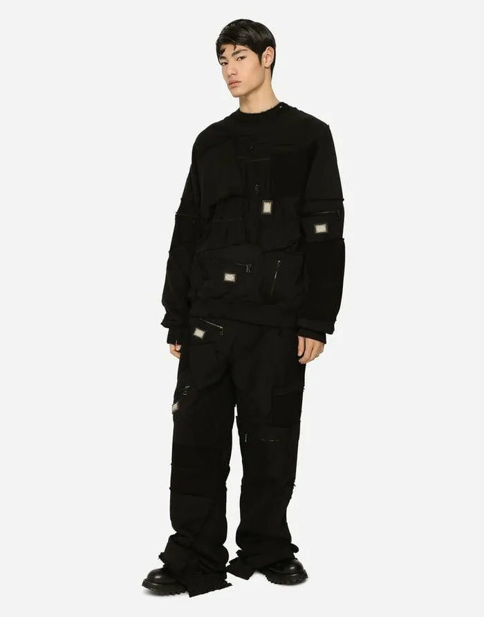 Dolce and Gabbana Trousers And Shorts Men Patchwork Jersey Jogging Pants With Logo Tag Black Dolce and Gabbana Trousers And Shorts Men Patchwork Jersey Jogging Pants With Logo Tag Black