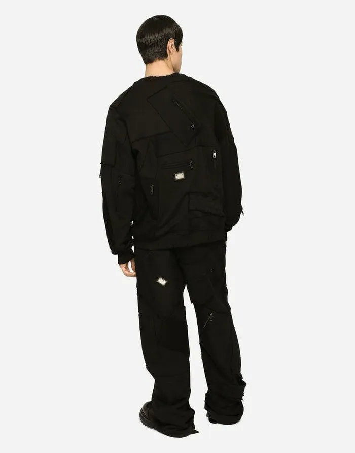 Dolce and Gabbana Trousers And Shorts Men Patchwork Jersey Jogging Pants With Logo Tag Black Dolce and Gabbana Trousers And Shorts Men Patchwork Jersey Jogging Pants With Logo Tag Black