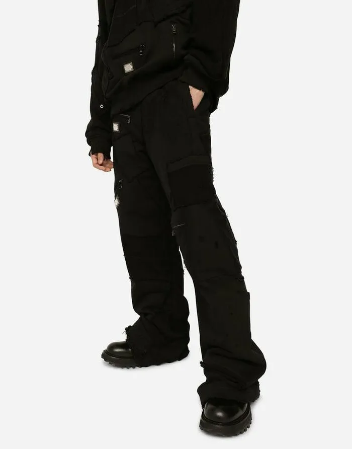 Dolce and Gabbana Trousers And Shorts Men Patchwork Jersey Jogging Pants With Logo Tag Black Dolce and Gabbana Trousers And Shorts Men Patchwork Jersey Jogging Pants With Logo Tag Black