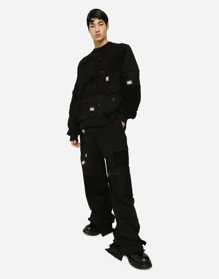 Dolce and Gabbana Trousers And Shorts Men Patchwork Jersey Jogging Pants With Logo Tag Black Dolce and Gabbana Trousers And Shorts Men Patchwork Jersey Jogging Pants With Logo Tag Black