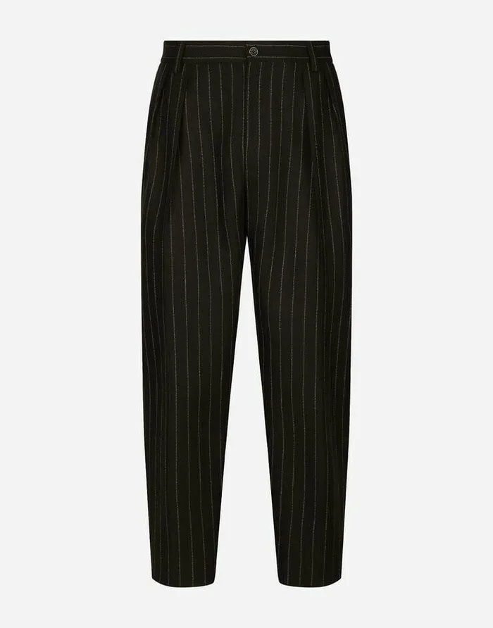 Dolce and Gabbana Trousers And Shorts Men Pinstripe Wool Pants Multicolor