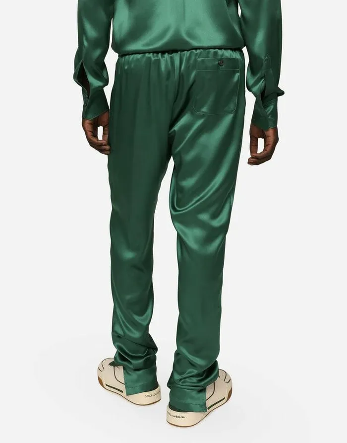 Dolce and Gabbana Trousers And Shorts Men Silk Satin Jogging Pants With Metal DG Logo Multicolor Dolce and Gabbana Trousers And Shorts Men Silk Satin Jogging Pants With Metal DG Logo Multicolor