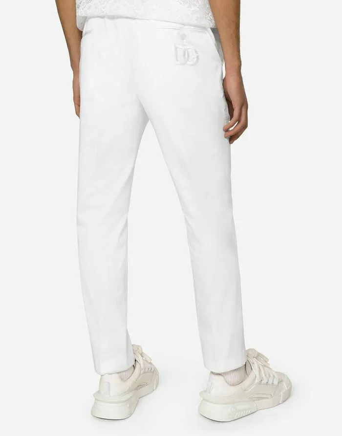 Dolce and Gabbana Trousers And Shorts Men Stretch Cotton Pants With DG Patch White Dolce and Gabbana Trousers And Shorts Men Stretch Cotton Pants With DG Patch White
