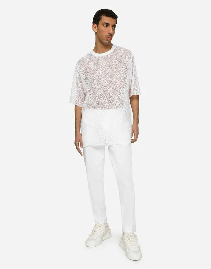 Dolce and Gabbana Trousers And Shorts Men Stretch Cotton Pants With DG Patch White Dolce and Gabbana Trousers And Shorts Men Stretch Cotton Pants With DG Patch White