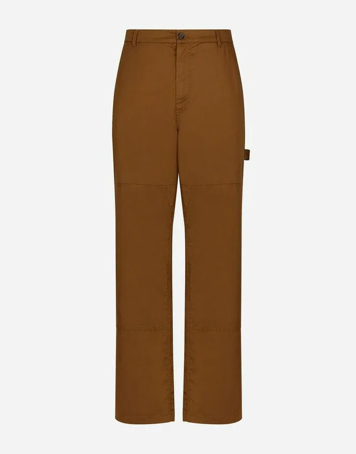 Dolce and Gabbana Trousers And Shorts Men Stretch Cotton Worker Pants With Brand Plate Brown Dolce and Gabbana Trousers And Shorts Men Stretch Cotton Worker Pants With Brand Plate Brown
