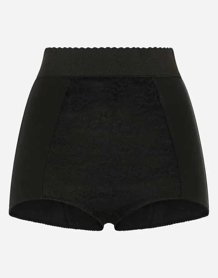 Dolce and Gabbana Trousers And Shorts Women Highwaisted Shaper Panties In Jacquard And Satin Black Dolce and Gabbana Trousers And Shorts Women Highwaisted Shaper Panties In Jacquard And Satin Black