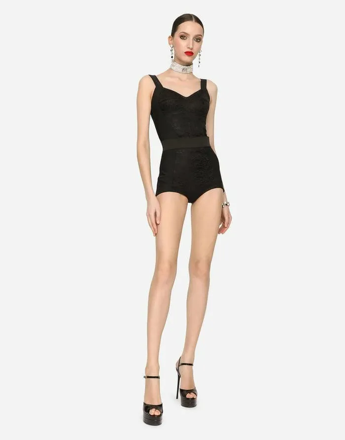 Dolce and Gabbana Trousers And Shorts Women Highwaisted Shaper Panties In Jacquard And Satin Black Dolce and Gabbana Trousers And Shorts Women Highwaisted Shaper Panties In Jacquard And Satin Black
