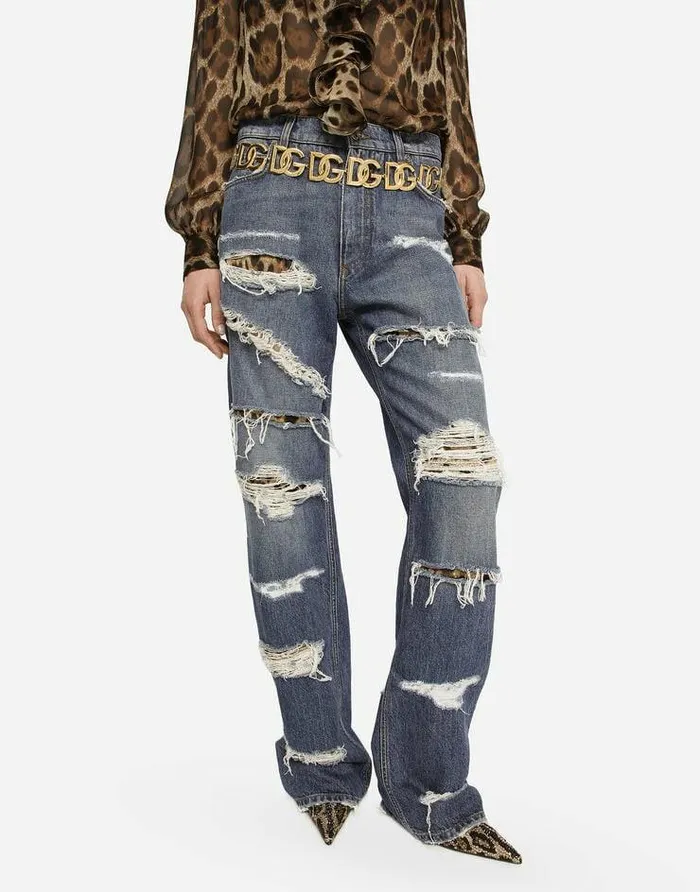 Dolce and Gabbana Trousers And Shorts Women Loosefit Jeans With Ripped Details Multicolor Dolce and Gabbana Trousers And Shorts Women Loosefit Jeans With Ripped Details Multicolor