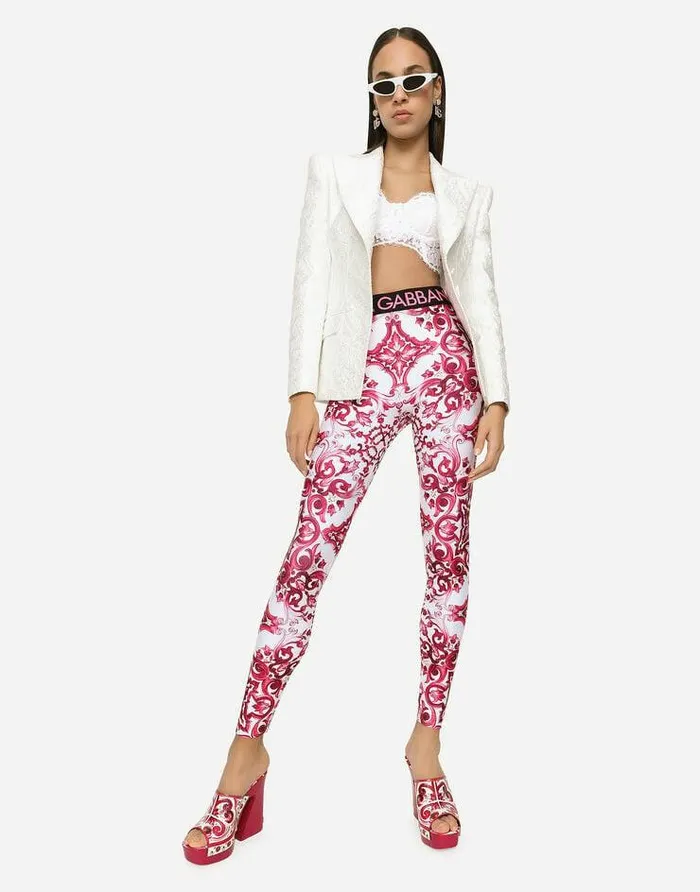Dolce and Gabbana Trousers And Shorts Women Majolicaprint Jersey Leggings Multicolor Dolce and Gabbana Trousers And Shorts Women Majolicaprint Jersey Leggings Multicolor
