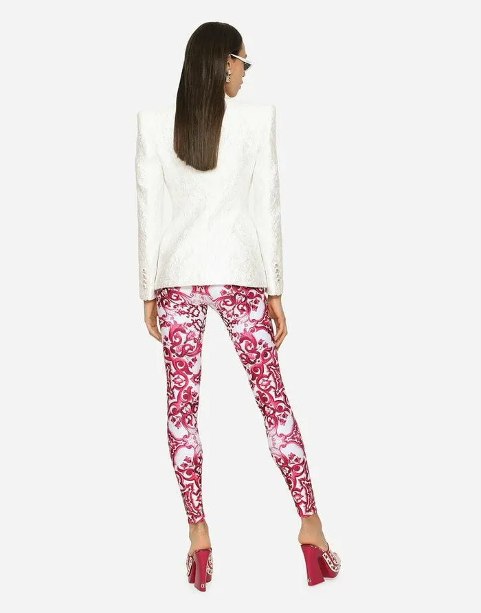 Dolce and Gabbana Trousers And Shorts Women Majolicaprint Jersey Leggings Multicolor Dolce and Gabbana Trousers And Shorts Women Majolicaprint Jersey Leggings Multicolor