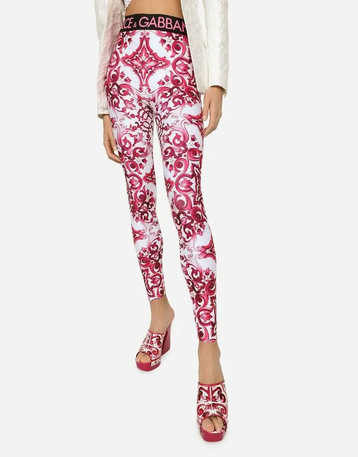 Dolce and Gabbana Trousers And Shorts Women Majolicaprint Jersey Leggings Multicolor Dolce and Gabbana Trousers And Shorts Women Majolicaprint Jersey Leggings Multicolor