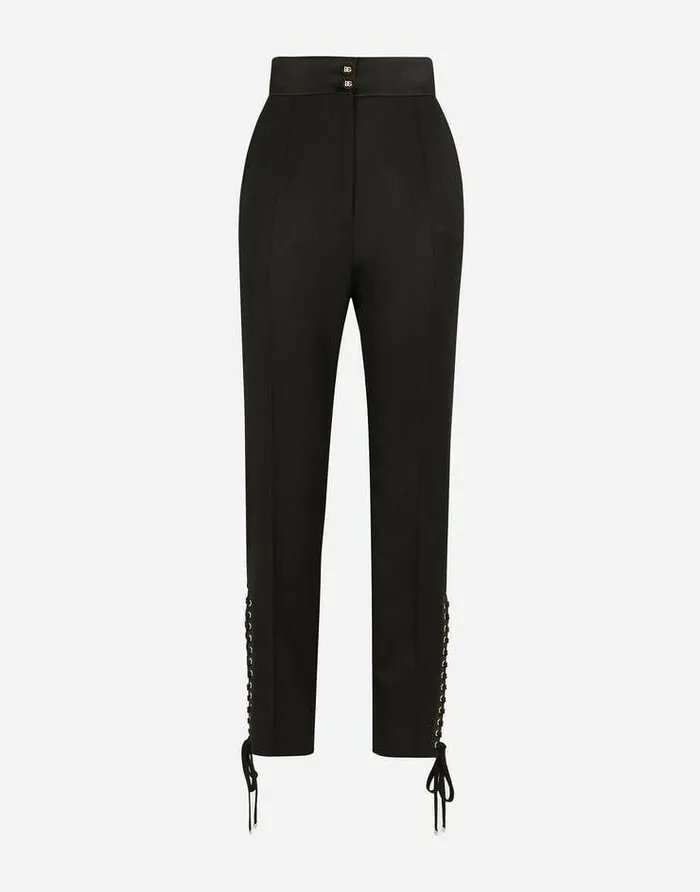 Dolce and Gabbana Trousers And Shorts Women Twill Pants With Lacing Black