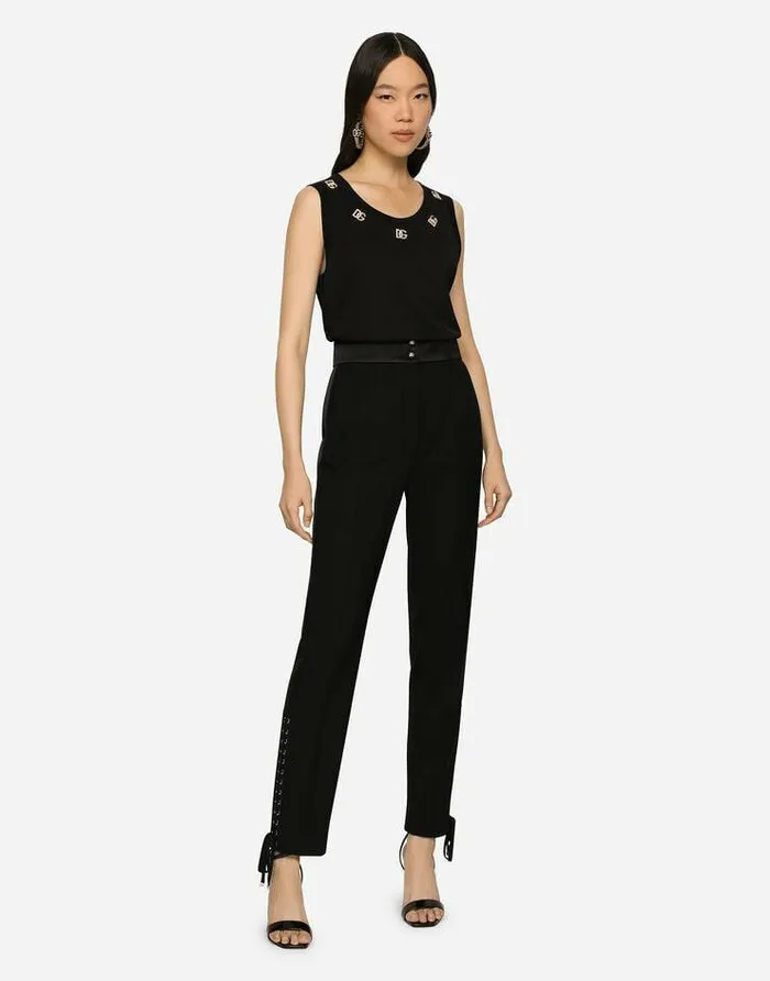 Dolce and Gabbana Trousers And Shorts Women Twill Pants With Lacing Black Dolce and Gabbana Trousers And Shorts Women Twill Pants With Lacing Black