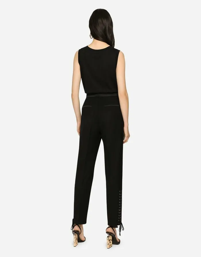 Dolce and Gabbana Trousers And Shorts Women Twill Pants With Lacing Black Dolce and Gabbana Trousers And Shorts Women Twill Pants With Lacing Black