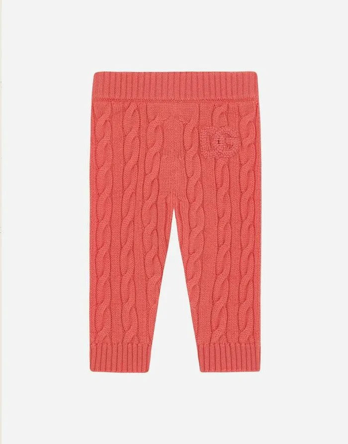 Dolce and Gabbana Trousers And Skirts Children Cableknit Pants With DG Logo Patch Pink Dolce and Gabbana Trousers And Skirts Children Cableknit Pants With DG Logo Patch Pink