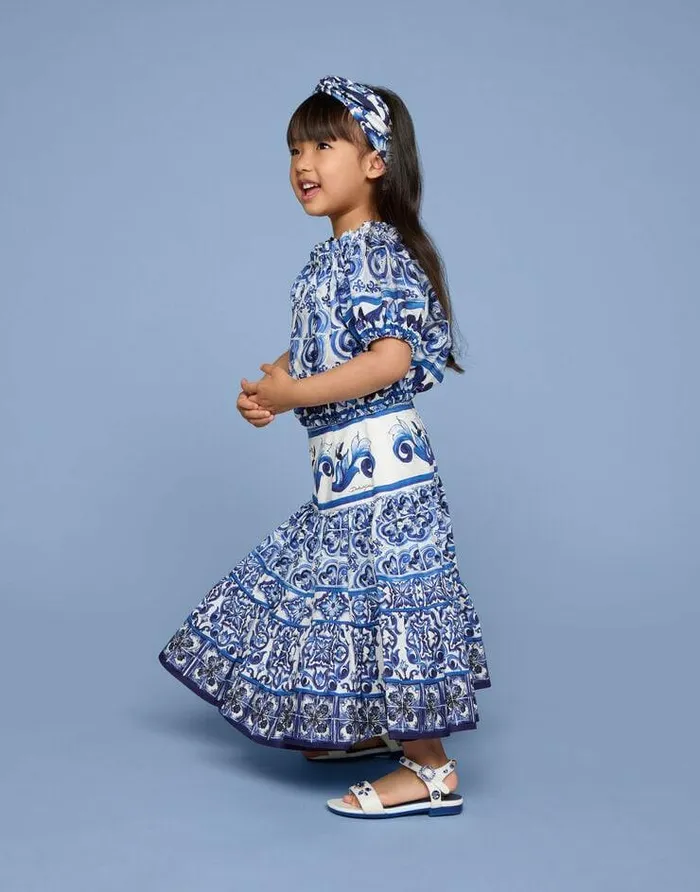 Dolce and Gabbana Trousers And Skirts Children Long Majolicaprint Poplin Skirt Multicolor Dolce and Gabbana Trousers And Skirts Children Long Majolicaprint Poplin Skirt Multicolor
