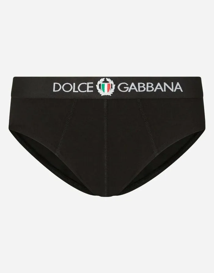 Dolce and Gabbana Underwear And Loungewear Men Stretch Cotton Mid Briefs Black