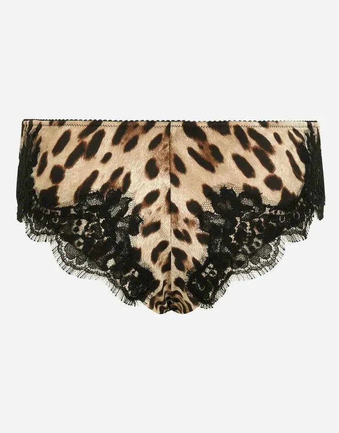 Dolce and Gabbana Underwear Women Leopardprint Satin Briefs With Lace Detailing Multicolor Dolce and Gabbana Underwear Women Leopardprint Satin Briefs With Lace Detailing Multicolor