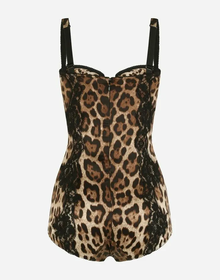 Dolce and Gabbana Underwear Women Silk Balconette Lingerie Bodysuit With Leopardprint Lace Details Multicolor Dolce and Gabbana Underwear Women Silk Balconette Lingerie Bodysuit With Leopardprint Lace Details Multicolor