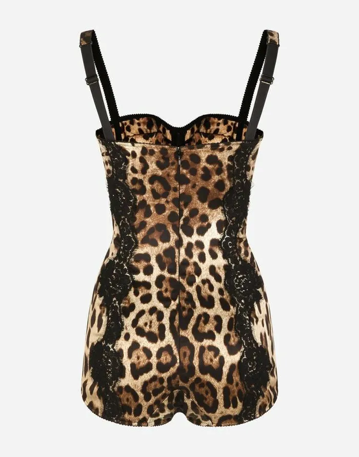 Dolce and Gabbana Underwear Women Silk Balconette Lingerie Bodysuit With Leopardprint Lace Details Multicolor Dolce and Gabbana Underwear Women Silk Balconette Lingerie Bodysuit With Leopardprint Lace Details Multicolor