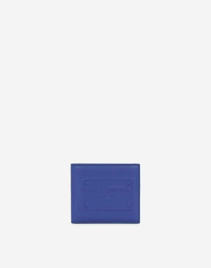 Dolce and Gabbana Wallets And Small Leather Goods Men Calfskin Bifold Wallet With Raised Logo Blue Dolce and Gabbana Wallets And Small Leather Goods Men Calfskin Bifold Wallet With Raised Logo Blue