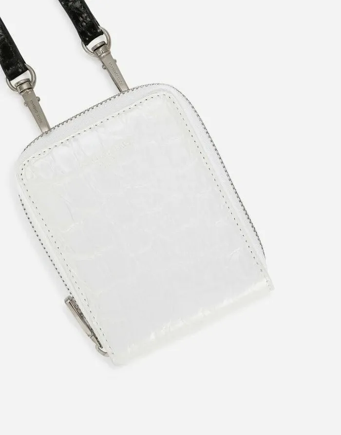 Dolce and Gabbana Wallets And Small Leather Goods Men Shiny Crocodile Flank Leather Wallet With Strap And Heatstamped Logo Whiteblue Dolce and Gabbana Wallets And Small Leather Goods Men Shiny Crocodile Flank Leather Wallet With Strap And Heatstamped Logo Whiteblue