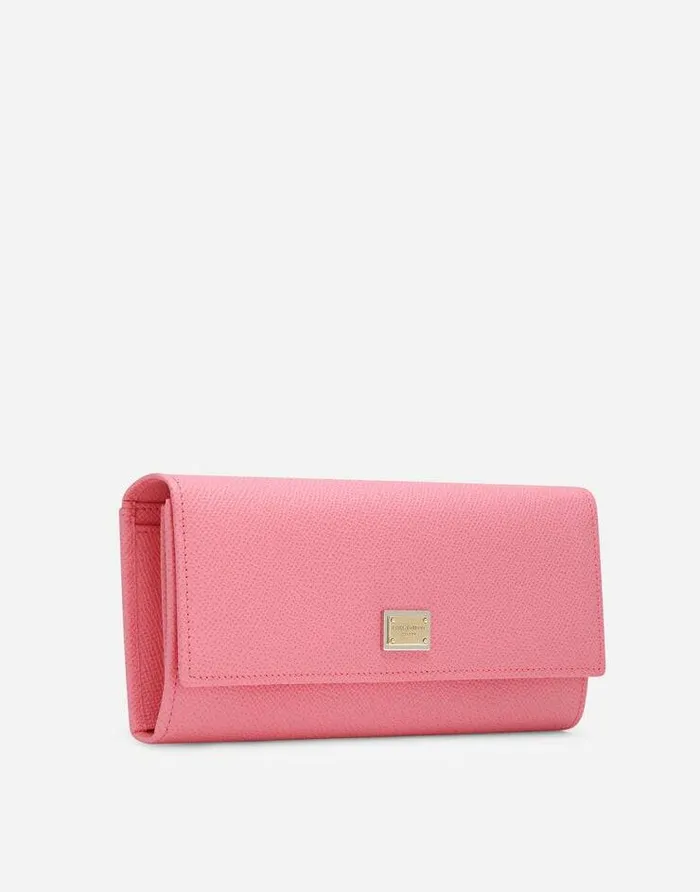Dolce and Gabbana Wallets And Small Leather Goods Women Dauphine Calfskin Wallet With Branded Tag Pink