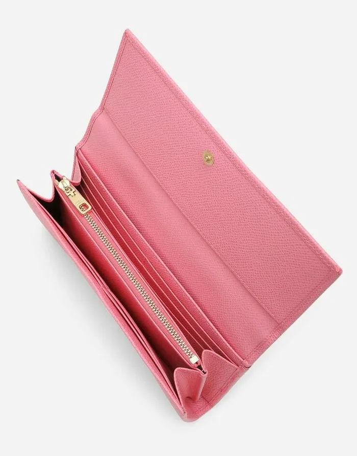 Dolce and Gabbana Wallets And Small Leather Goods Women Dauphine Calfskin Wallet With Branded Tag Pink
