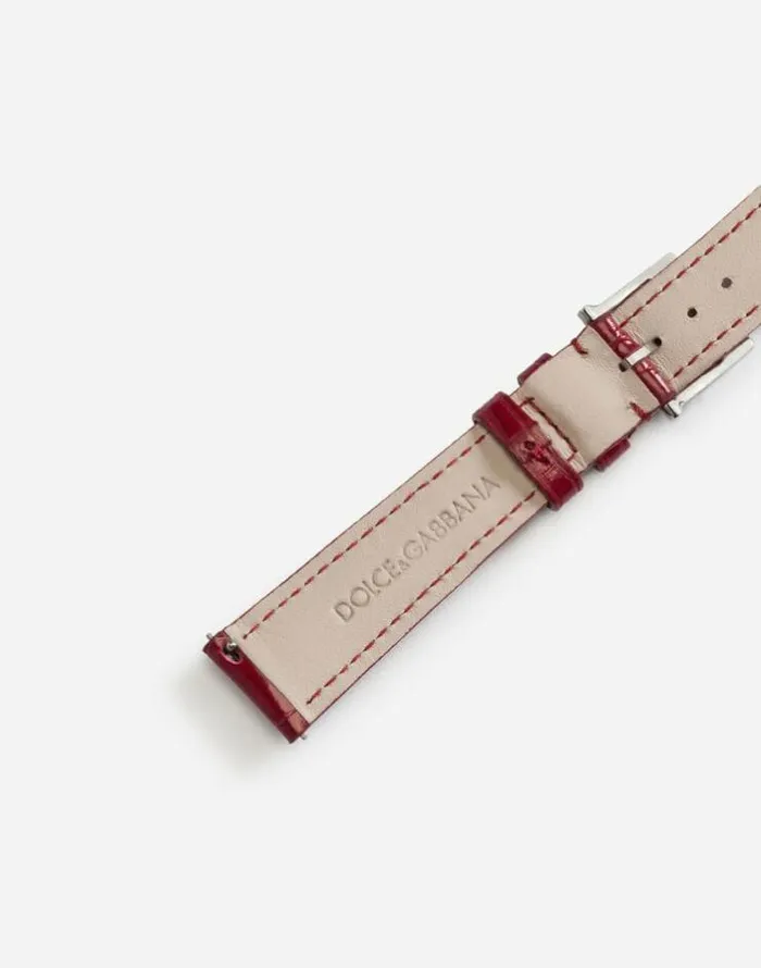 Dolce and Gabbana WatchesandStraps Women Alligator Strap With Buckle And Hook In Steel Red