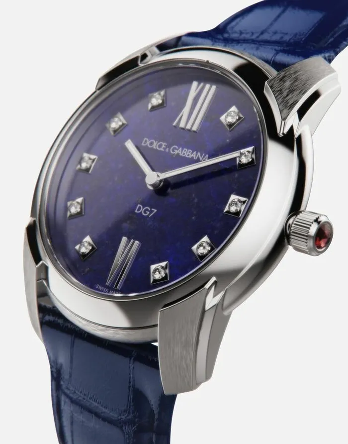 Dolce and Gabbana WatchesandStraps Women DG7 Watch In Steel With Lapis Lazuli And Diamonds Blue Dolce and Gabbana WatchesandStraps Women DG7 Watch In Steel With Lapis Lazuli And Diamonds Blue