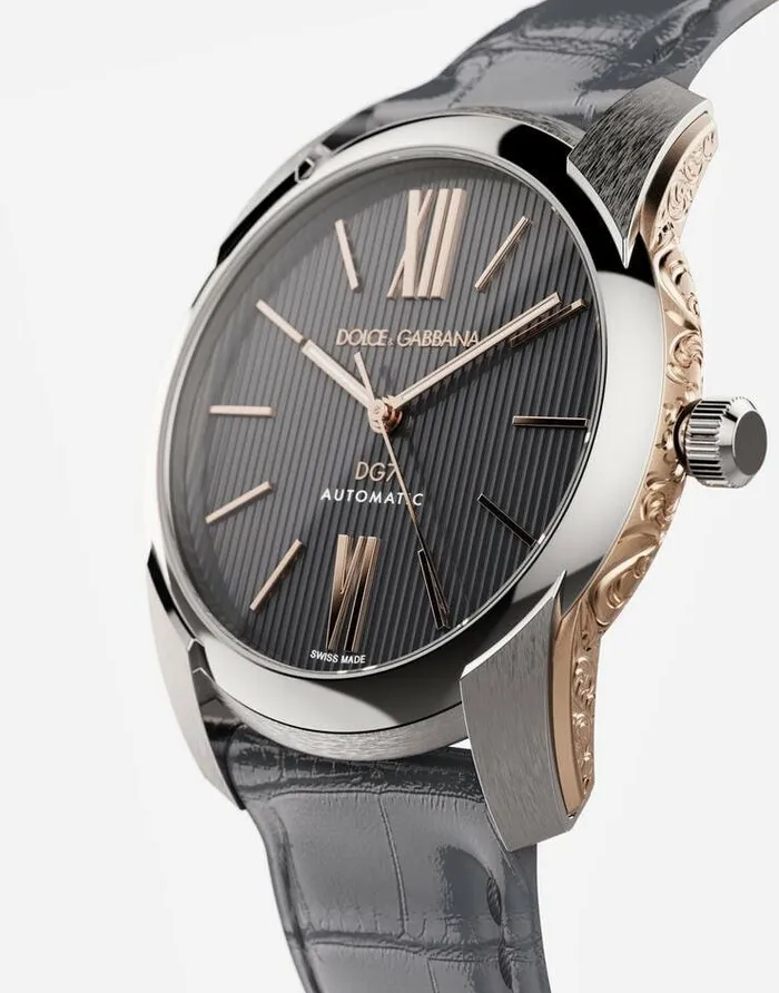 Dolce and Gabbana Watches Men DG7 Watch In Steel With Engraved Side Decoration In Gold Grey