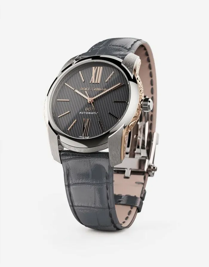 Dolce and Gabbana Watches Men DG7 Watch In Steel With Engraved Side Decoration In Gold Grey